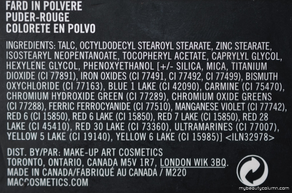 Mac rumenilo Fleur power ingredients
