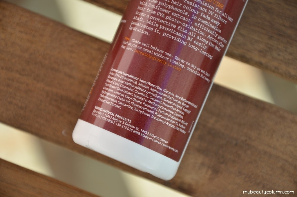 Korres ingredients hair sun protection red vine