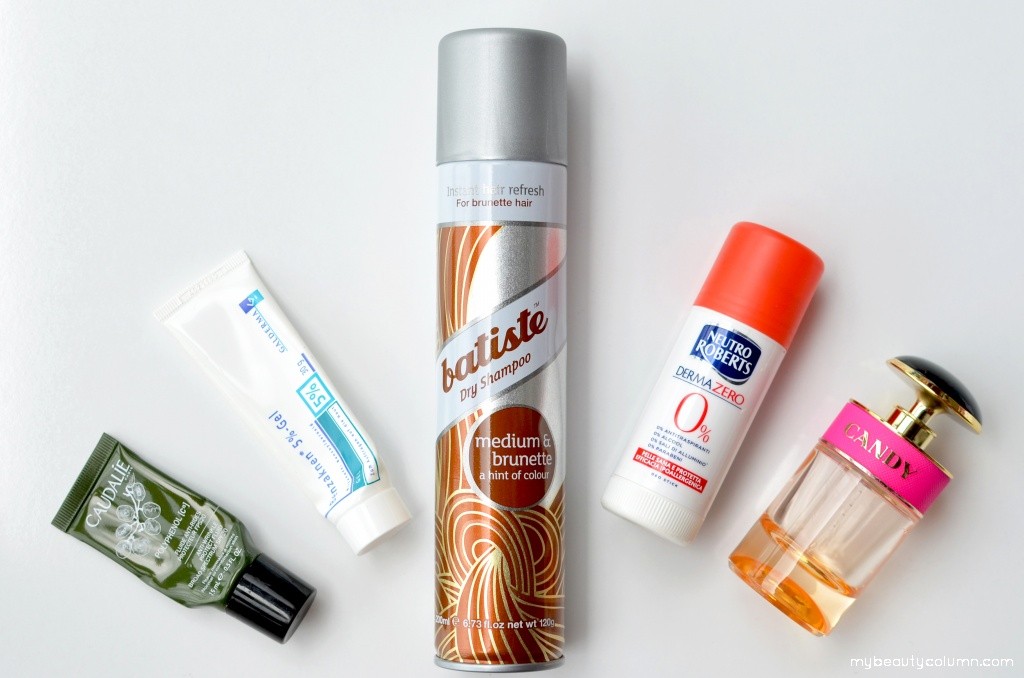 Batiste Dry Shampoo, Prada Candy, Caudalie Polyphenol cream spf 20, Benzaknen cream